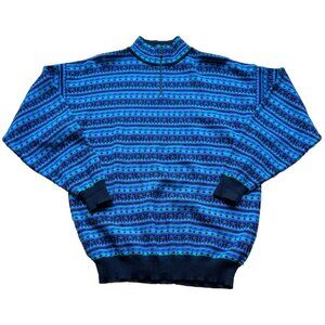 Vintage Demetre 90s Mens Wool Sweater Downhill Ski 1/4 Zip sz L Blue Purple Teal